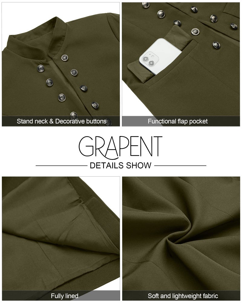 GRAPENT Women's Business Casual Buttons Pockets Open Front Blazer Suit Cardigan Army Green Size Medium (US 8-10) - Image 5